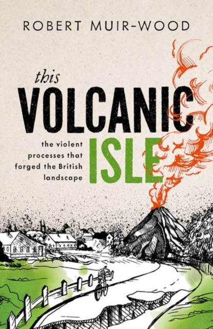 This volcanic isle. Beige cover with sketched image of an erupting volcano and a village along a path